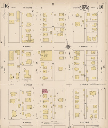 Sanborn Fire Insurance Map from Temple, Bell County, Texas (1922), Sheet #0016 - Complete Map Set gallery image, historic Sanborn map, vintage wall art, Texas Texas
