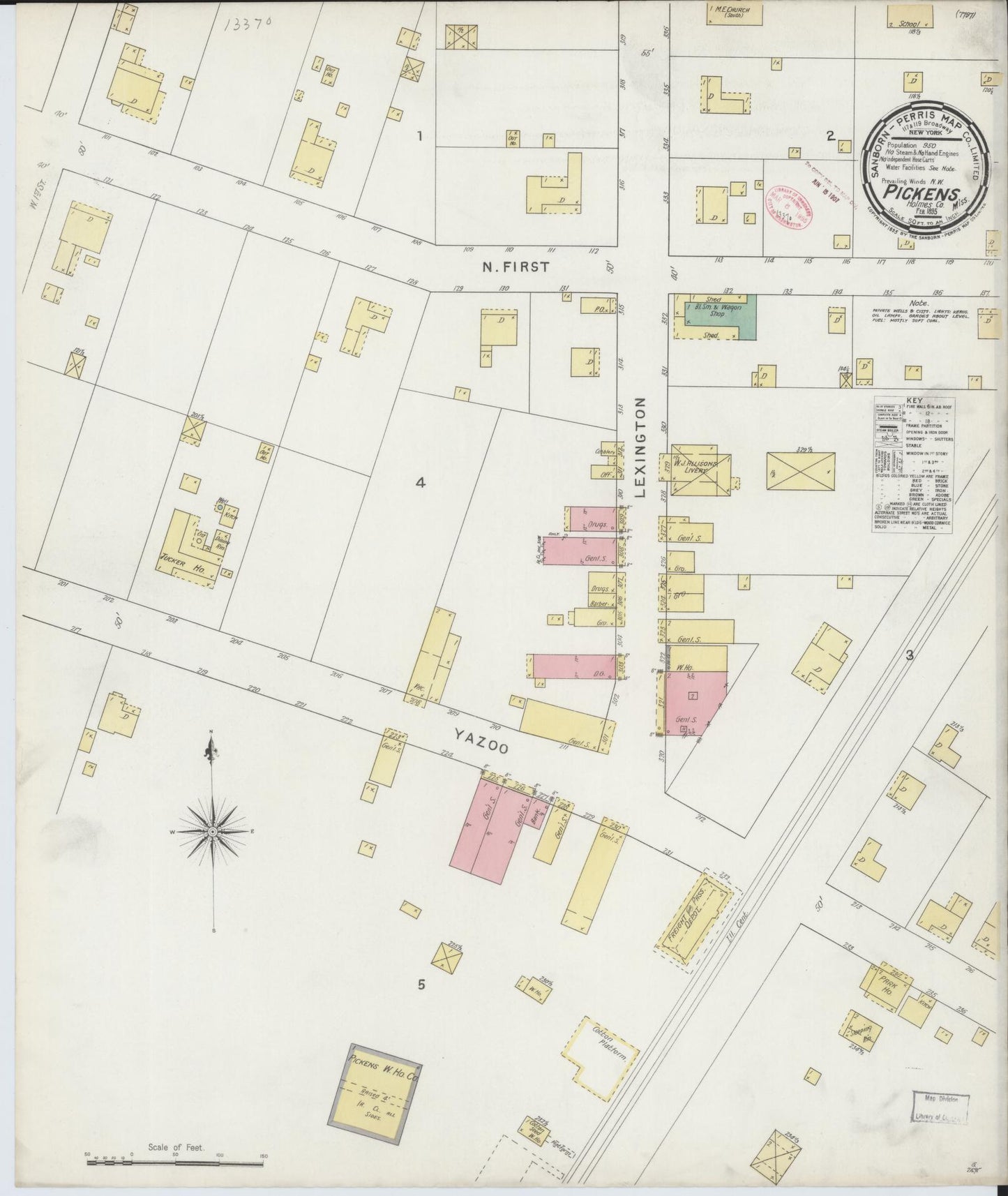 Sanborn Fire Insurance Map from Pickens, Holmes County, Mississippi (1895), Sheet #0001 - Historic Sanborn Fire Insurance Map Print, vintage old map wall art, antique decor, genealogy gift, Mississippi Mississippi map