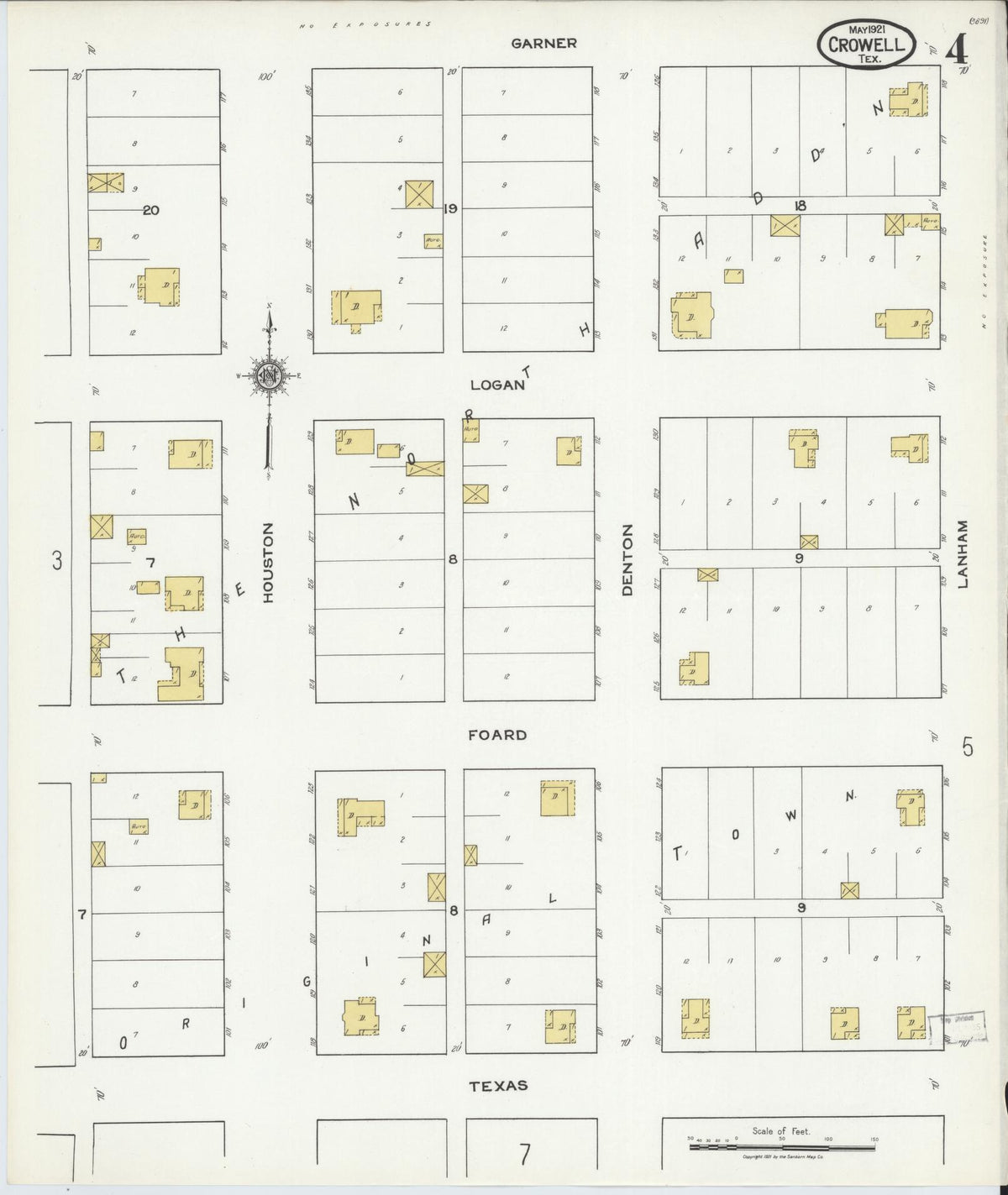 Sanborn Fire Insurance Map from Crowell, Foard County, Texas (1921), Sheet #0004 - Complete Map Set gallery image, historic Sanborn map, vintage wall art, Texas Texas