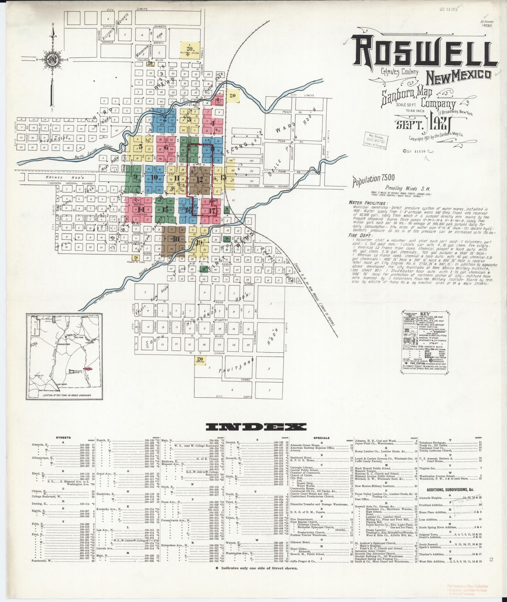 Sanborn Fire Insurance Map from Roswell, Chaves County, New Mexico. (1921) – Historic Sanborn Fire Insurance Map Print