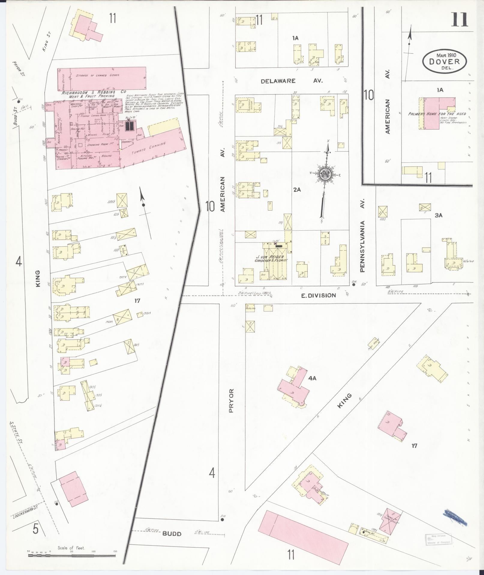 Sanborn Fire Insurance Map from Dover, Kent County, Delaware (1910), Sheet #0011 - Complete Map Set gallery image, historic Sanborn map, vintage wall art, Delaware Delaware
