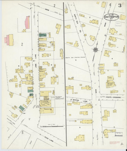 Sanborn Fire Insurance Map from Southampton, Suffolk County, New York (1909), Sheet #0003 - Historic Sanborn Fire Insurance Map Print, vintage old map wall art, antique decor, genealogy gift, New York New York map