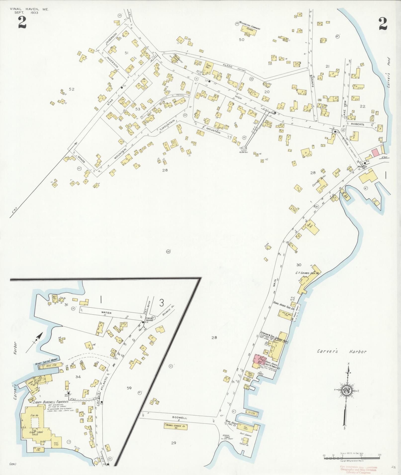 Sanborn Fire Insurance Map from Vinalhaven, Knox County, Maine (1933), Sheet #0002 - Historic Sanborn Fire Insurance Map Print, vintage old map wall art, antique decor, genealogy gift, Maine Maine map
