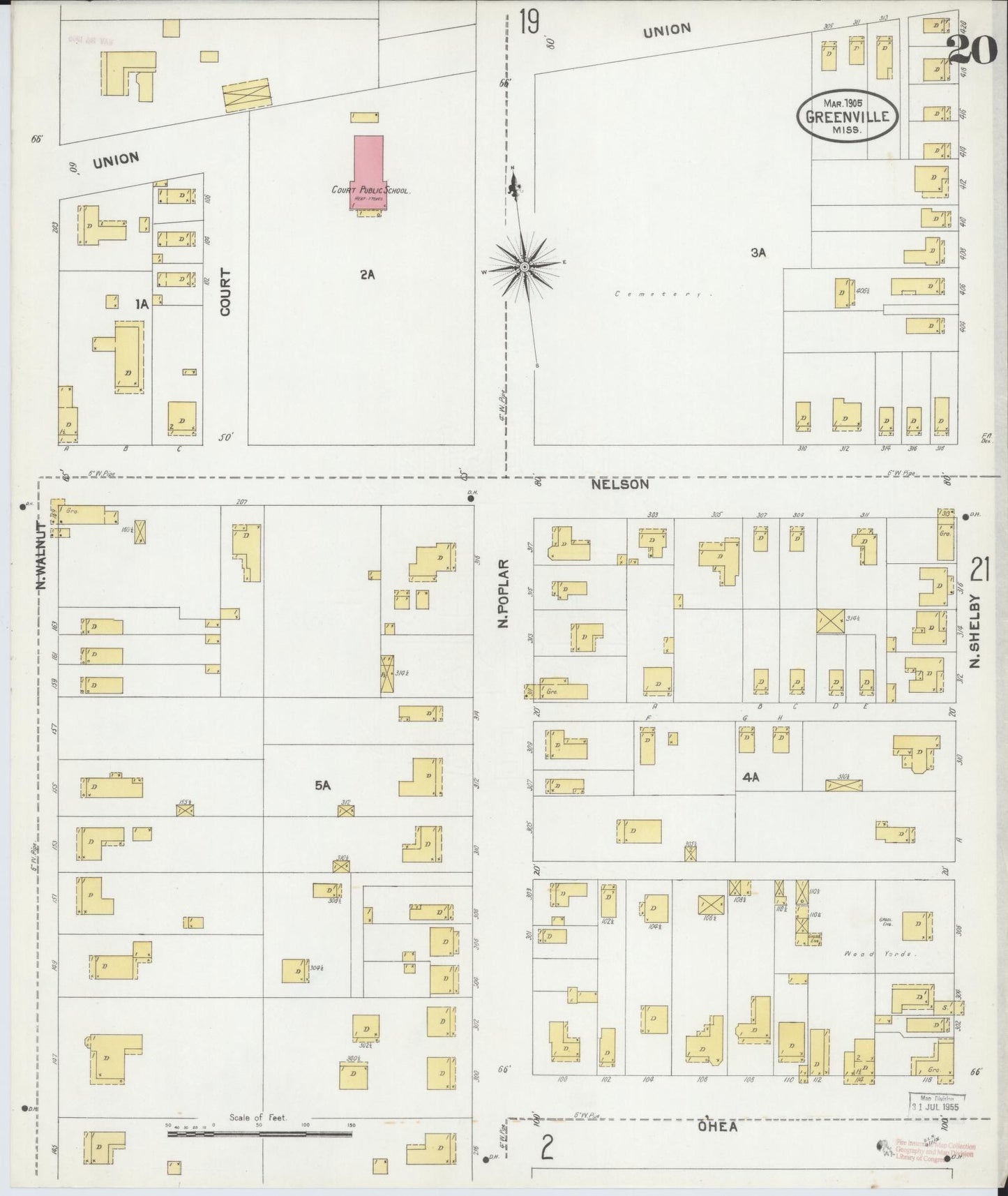 Sanborn Fire Insurance Map from Greenville, Washington County, Mississippi (1905), Sheet #0020 - Complete Map Set gallery image, historic Sanborn map, vintage wall art, Mississippi Mississippi