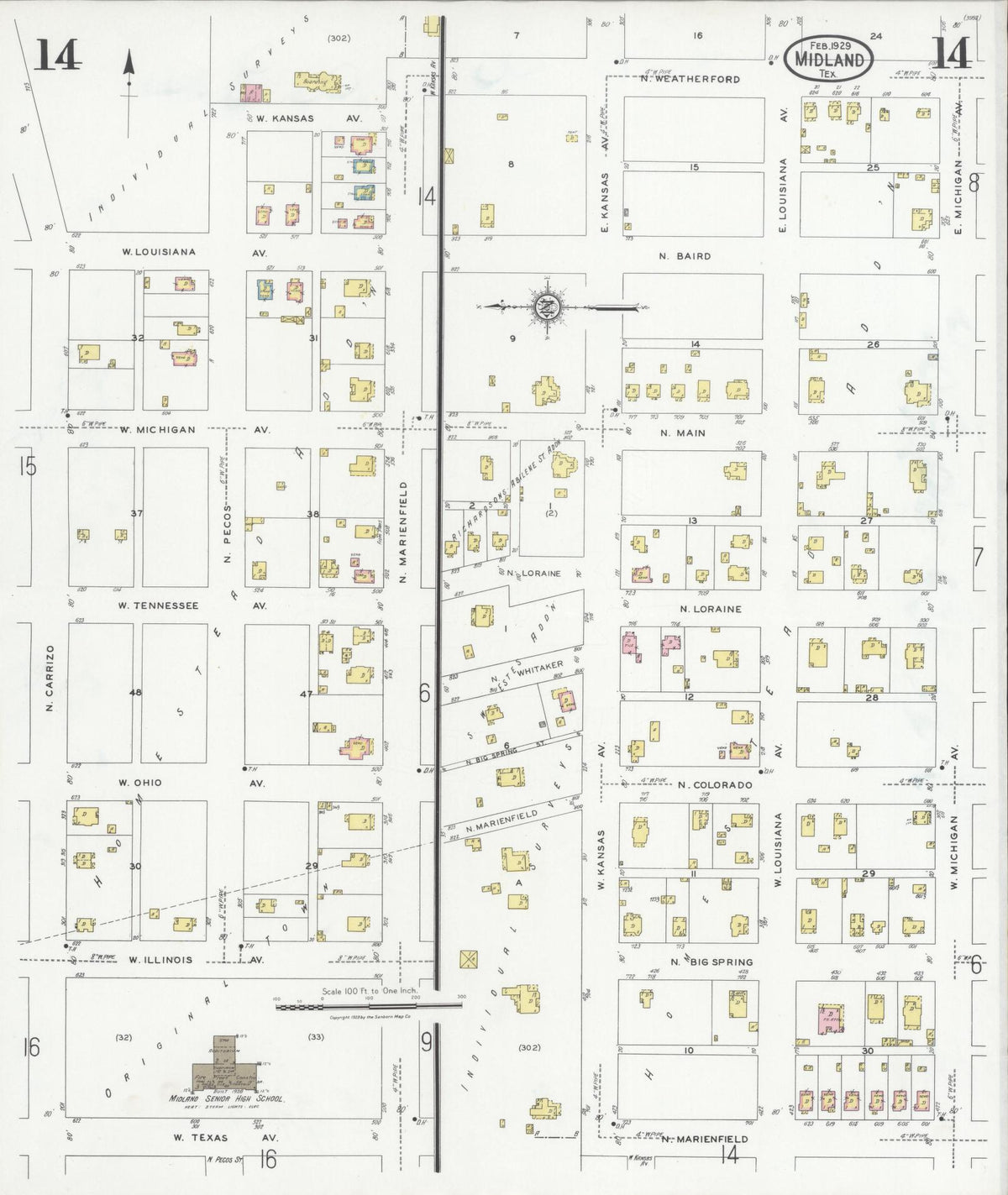 Sanborn Fire Insurance Map from Midland, Midland County, Texas (1929), Sheet #0014 - Historic Sanborn Fire Insurance Map Print, vintage old map wall art, antique decor, genealogy gift, Texas Texas map