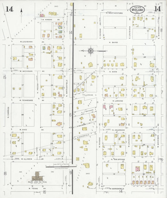 Sanborn Fire Insurance Map from Midland, Midland County, Texas (1929), Sheet #0014 - Historic Sanborn Fire Insurance Map Print, vintage old map wall art, antique decor, genealogy gift, Texas Texas map