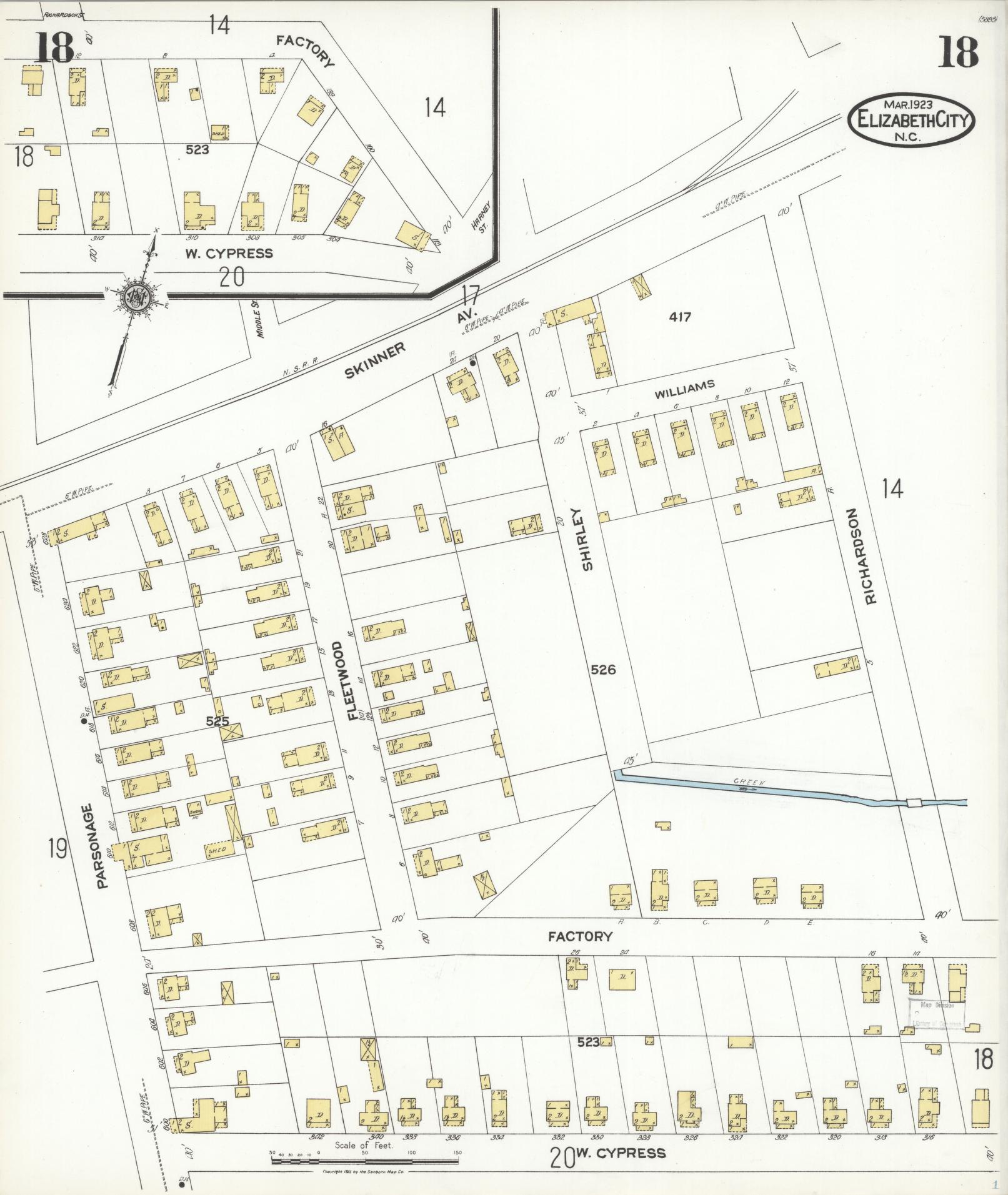Sanborn Fire Insurance Map from Elizabeth City, Pasquotank County, North Carolina (1923), Sheet #0018 - Complete Map Set gallery image, historic Sanborn map, vintage wall art, North Carolina North Carolina
