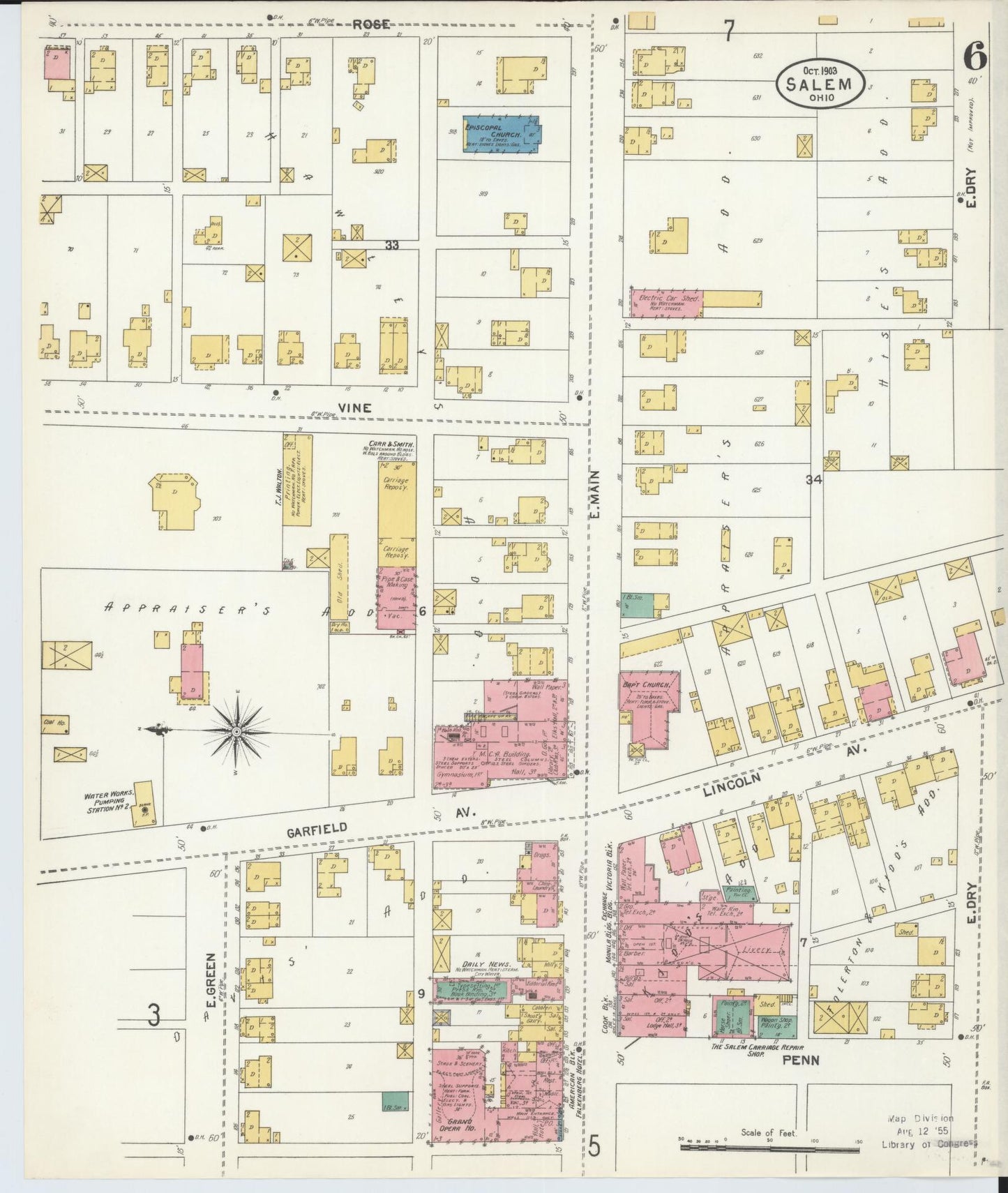 Sanborn Fire Insurance Map from Salem, Columbiana County, Ohio (1903), Sheet #0006 - Complete Map Set gallery image, historic Sanborn map, vintage wall art, Ohio Ohio
