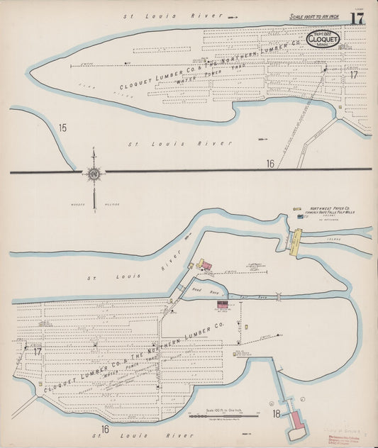 Sanborn Fire Insurance Map from Cloquet, Carlton County, Minnesota (1922), Sheet #0017 - Historic Sanborn Fire Insurance Map Print, vintage old map wall art, antique decor, genealogy gift, Minnesota Minnesota map