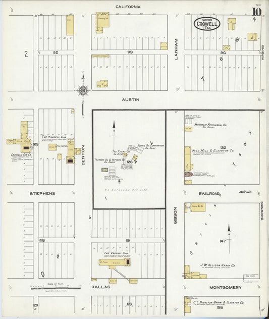 Sanborn Fire Insurance Map from Crowell, Foard County, Texas (1921), Sheet #0010 - Historic Sanborn Fire Insurance Map Print, vintage old map wall art, antique decor, genealogy gift, Texas Texas map