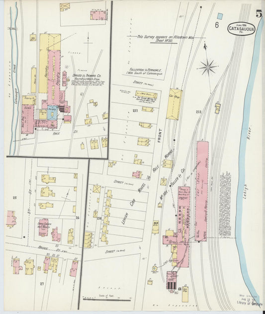 Sanborn Fire Insurance Map from Catasauqua, Lehigh County, Pennsylvania (1896), Sheet #0005 - Historic Sanborn Fire Insurance Map Print, vintage old map wall art, antique decor, genealogy gift, Pennsylvania Pennsylvania map