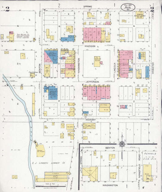 Sanborn Fire Insurance Map from Ava, Douglas County, Missouri (1925), Sheet #0002 - Historic Sanborn Fire Insurance Map Print, vintage old map wall art, antique decor, genealogy gift, Missouri Missouri map