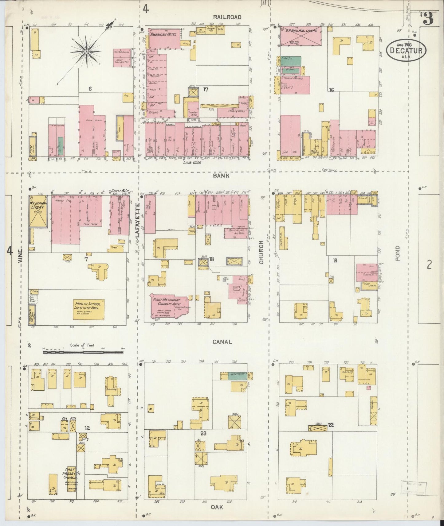 Sanborn Fire Insurance Map from Decatur, Morgan County, Alabama (1903), Sheet #0003 - Complete Map Set gallery image, historic Sanborn map, vintage wall art, Alabama Alabama