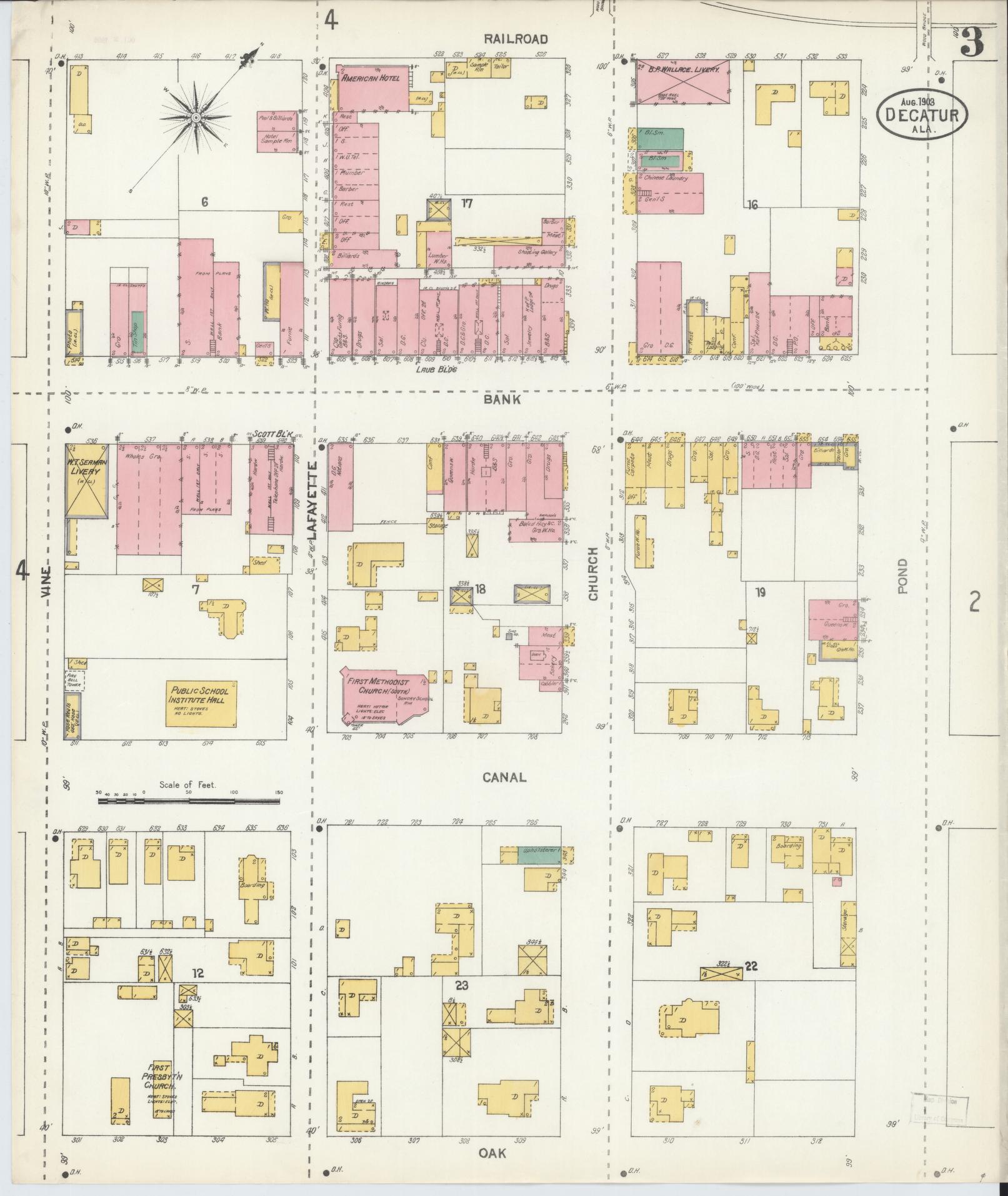 Sanborn Fire Insurance Map from Decatur, Morgan County, Alabama (1903), Sheet #0003 - Complete Map Set gallery image, historic Sanborn map, vintage wall art, Alabama Alabama