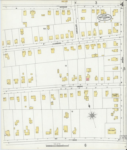 Sanborn Fire Insurance Map from North Attleborough, Bristol County, Massachusetts (1899), Sheet #0004 - Historic Sanborn Fire Insurance Map Print, vintage old map wall art, antique decor, genealogy gift, Massachusetts Massachusetts map