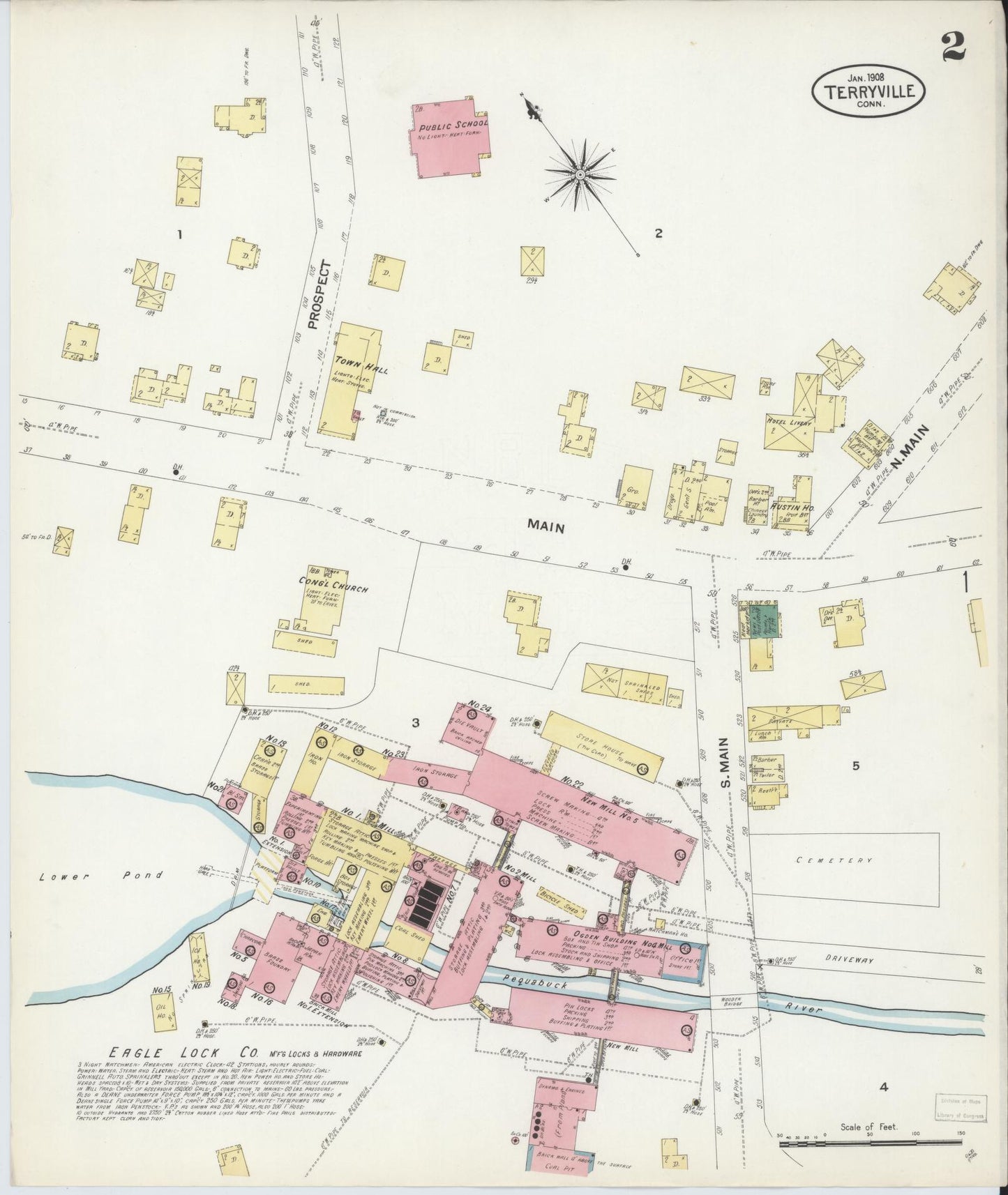 Sanborn Fire Insurance Map from Terryville, Litchfield County, Connecticut (1908), Sheet #0002 - Complete Map Set gallery image, historic Sanborn map, vintage wall art, Connecticut Connecticut