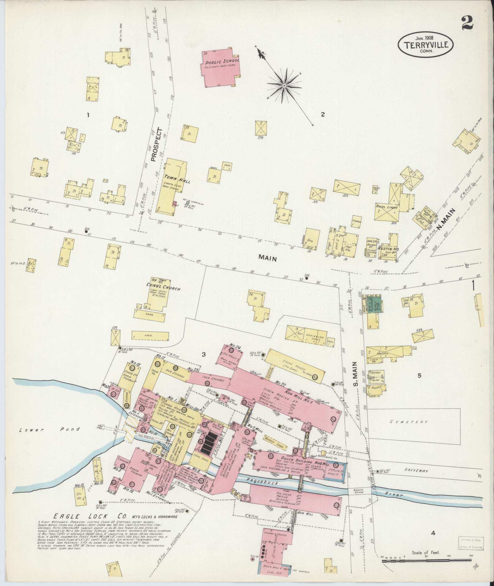 Sanborn Fire Insurance Map from Terryville, Litchfield County, Connecticut (1908), Sheet #0002 - Complete Map Set gallery image, historic Sanborn map, vintage wall art, Connecticut Connecticut