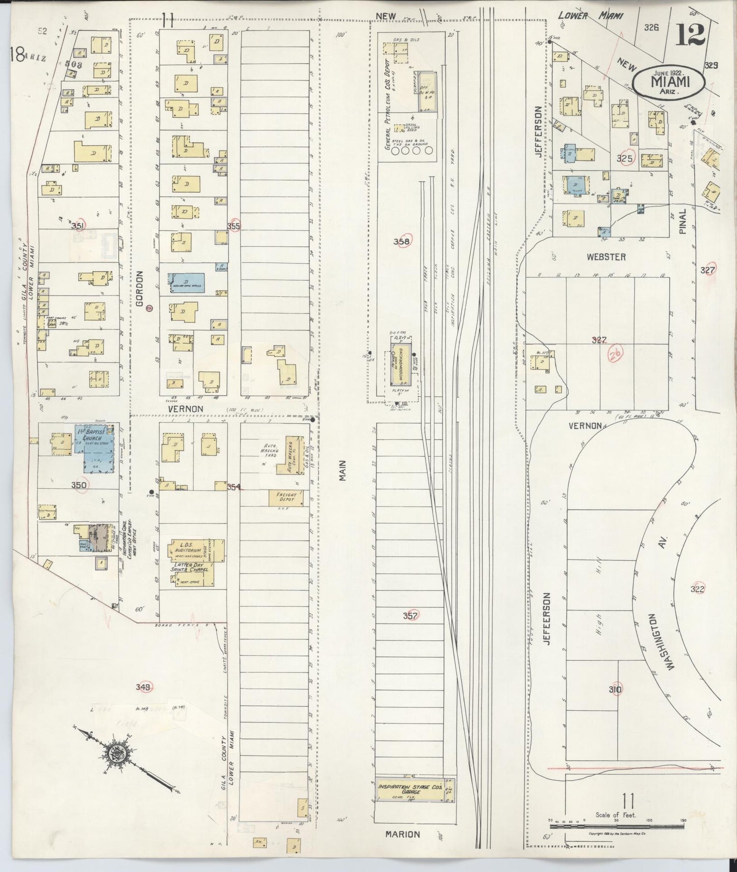 Sanborn Fire Insurance Map from Miami, Gila County, Arizona (1948), Sheet #0012 - Complete Map Set gallery image, historic Sanborn map, vintage wall art, Arizona Arizona