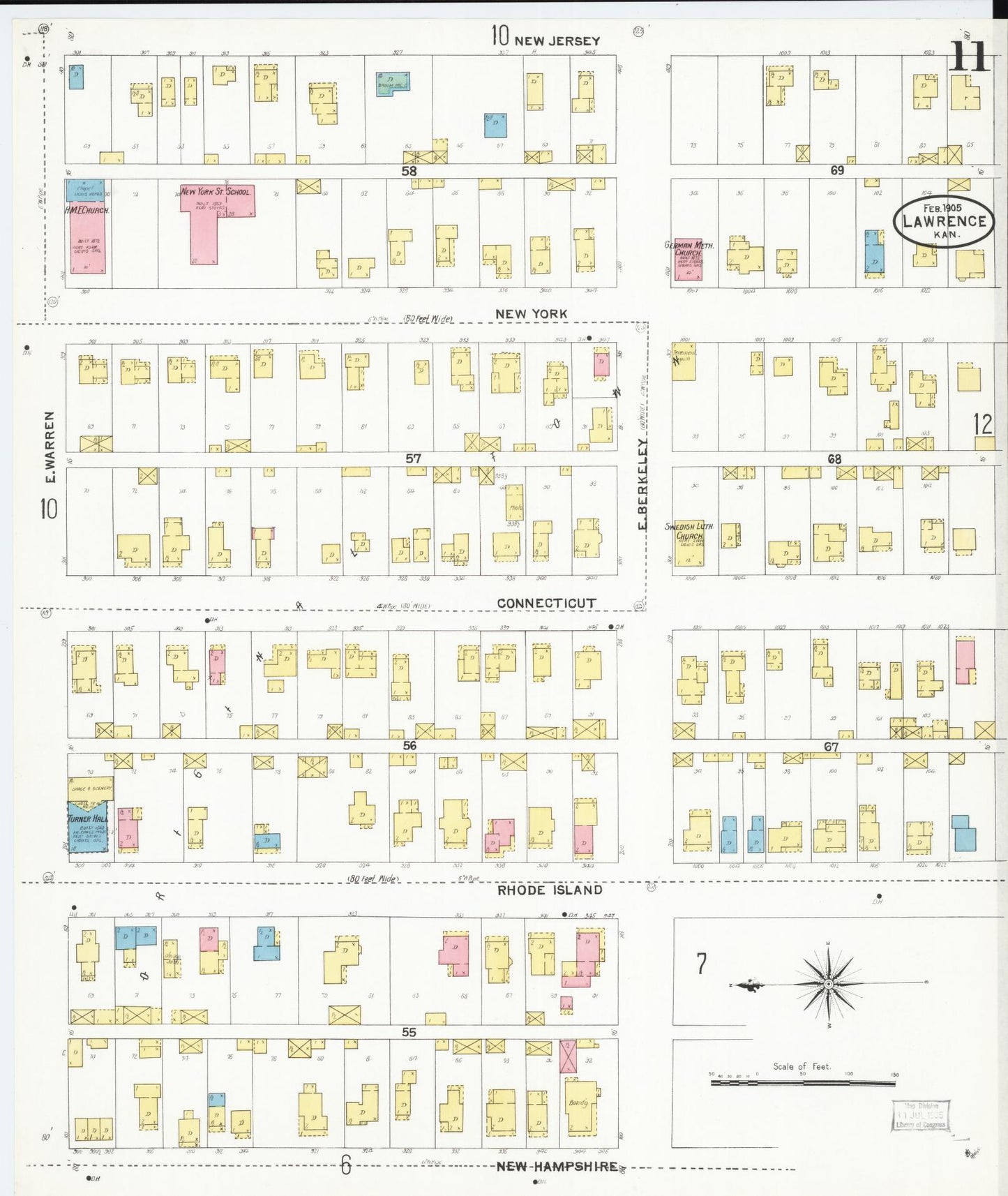 Sanborn Fire Insurance Map from Lawrence, Douglas County, Kansas (1905), Sheet #0011 - Complete Map Set gallery image, historic Sanborn map, vintage wall art, Kansas Kansas