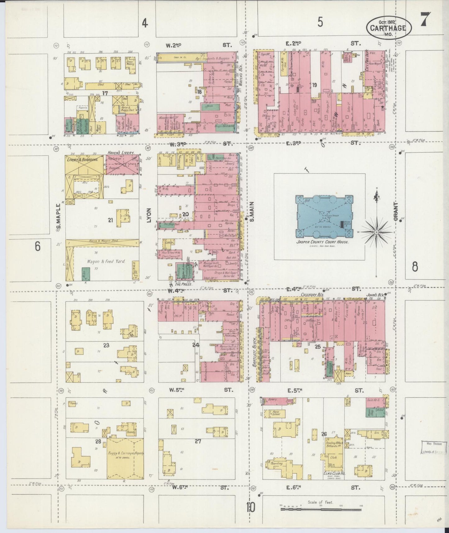 Sanborn Fire Insurance Map from Carthage, Jasper County, Missouri (1902), Sheet #0007 - Complete Map Set gallery image, historic Sanborn map, vintage wall art, Missouri Missouri