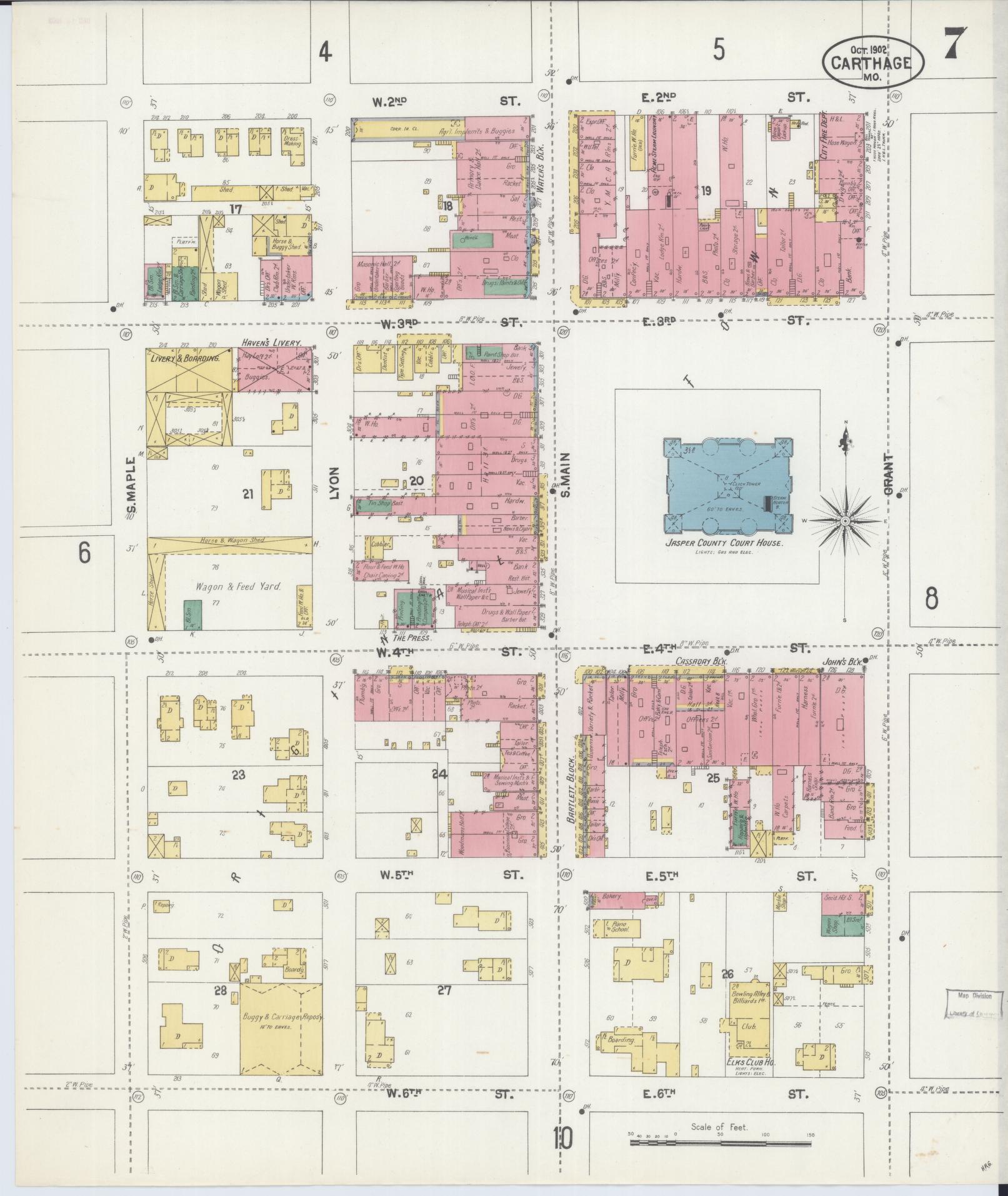 Sanborn Fire Insurance Map from Carthage, Jasper County, Missouri (1902), Sheet #0007 - Complete Map Set gallery image, historic Sanborn map, vintage wall art, Missouri Missouri