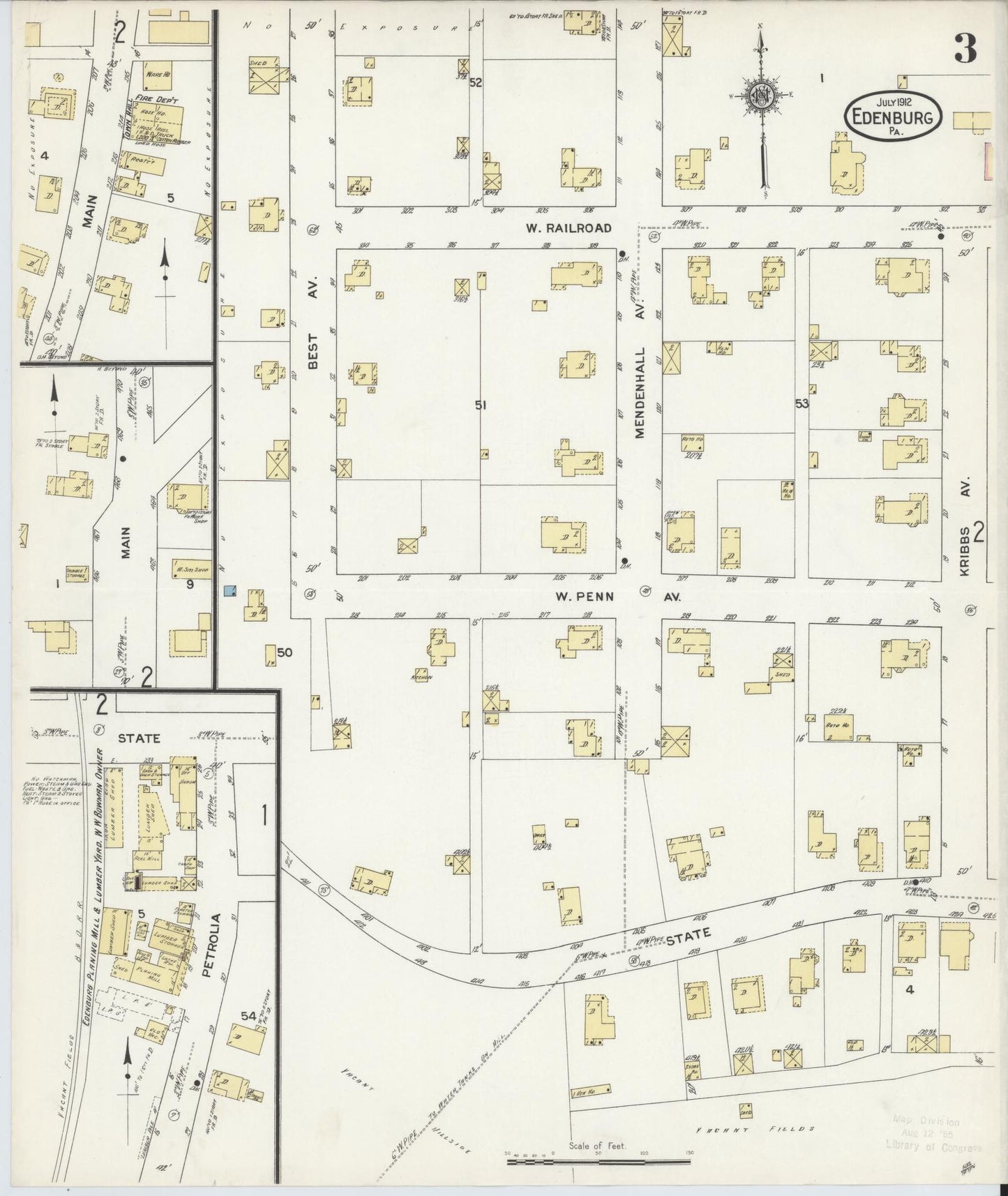 Sanborn Fire Insurance Map from Edenburg, Clarion County, Pennsylvania (1912), Sheet #0003 - Historic Sanborn Fire Insurance Map Print, vintage old map wall art, antique decor, genealogy gift, Pennsylvania Pennsylvania map