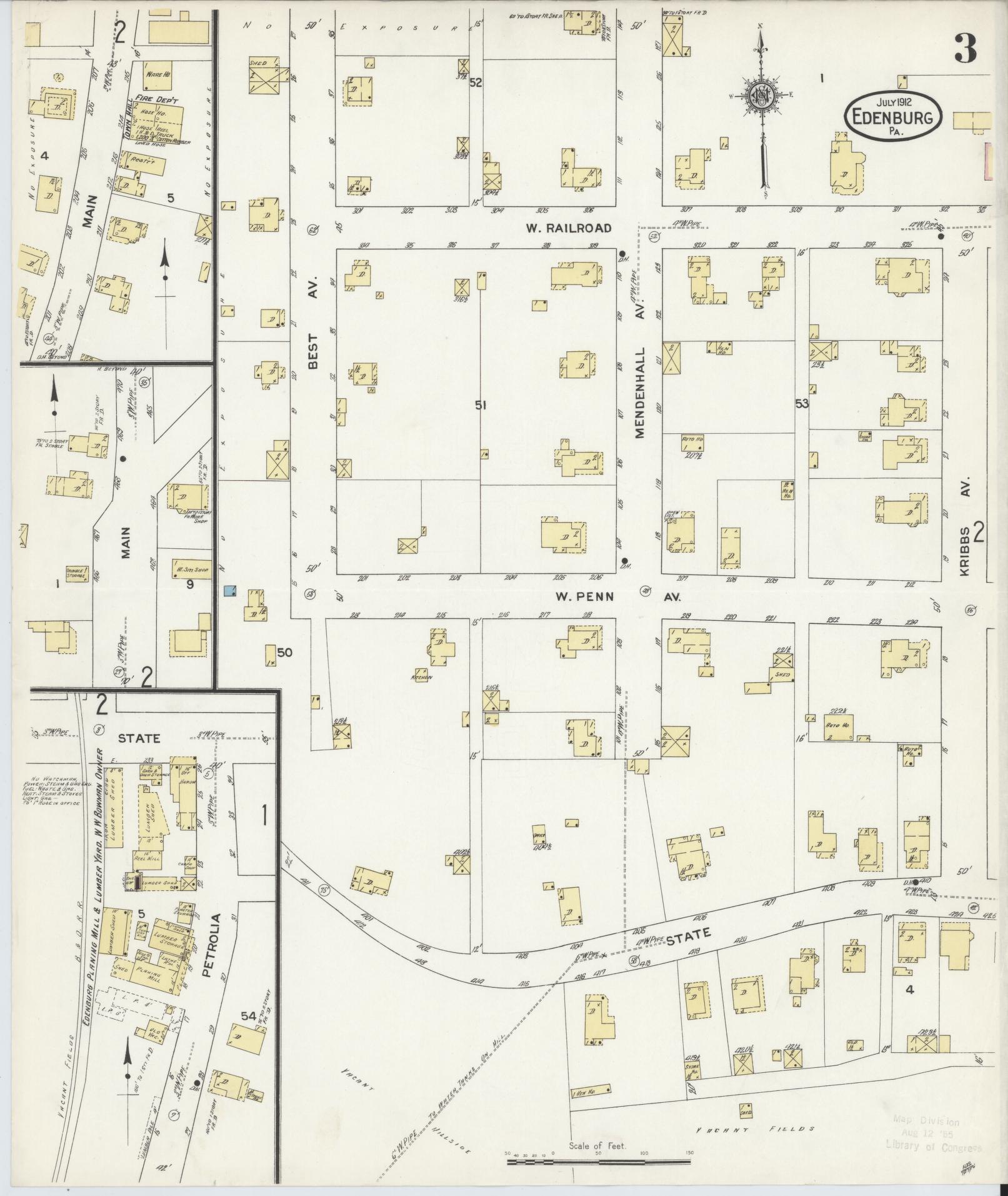 Sanborn Fire Insurance Map from Edenburg, Clarion County, Pennsylvania (1912), Sheet #0003 - Historic Sanborn Fire Insurance Map Print, vintage old map wall art, antique decor, genealogy gift, Pennsylvania Pennsylvania map