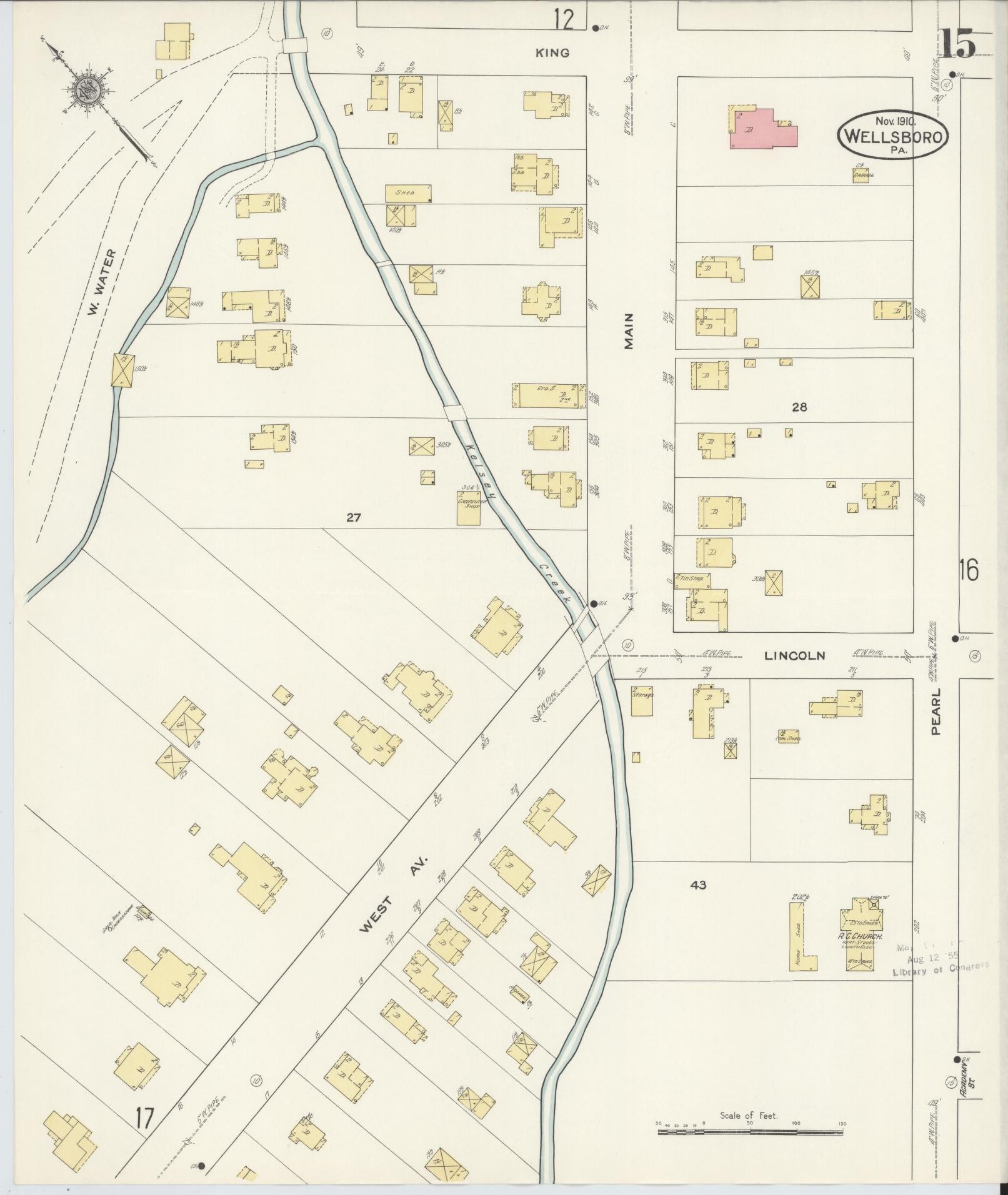 Sanborn Fire Insurance Map from Wellsboro, Tioga County, Pennsylvania (1910), Sheet #0015 - Complete Map Set gallery image, historic Sanborn map, vintage wall art, Pennsylvania Pennsylvania
