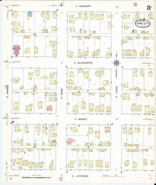 Sanborn Fire Insurance Map from Iowa City, Johnson County, Iowa (1912), Sheet #0008 - Historic Sanborn Fire Insurance Map Print, vintage old map wall art