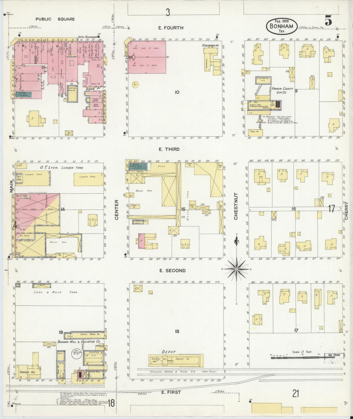 Sanborn Fire Insurance Map from Bonham, Fannin County, Texas (1909), Sheet #0005 - Complete Map Set gallery image, historic Sanborn map, vintage wall art, Texas Texas