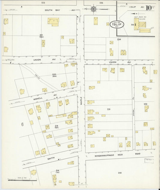 Sanborn Fire Insurance Map from Islip, Suffolk County, New York (1916), Sheet #0010 - Historic Sanborn Fire Insurance Map Print, vintage old map wall art, antique decor, genealogy gift, New York New York map