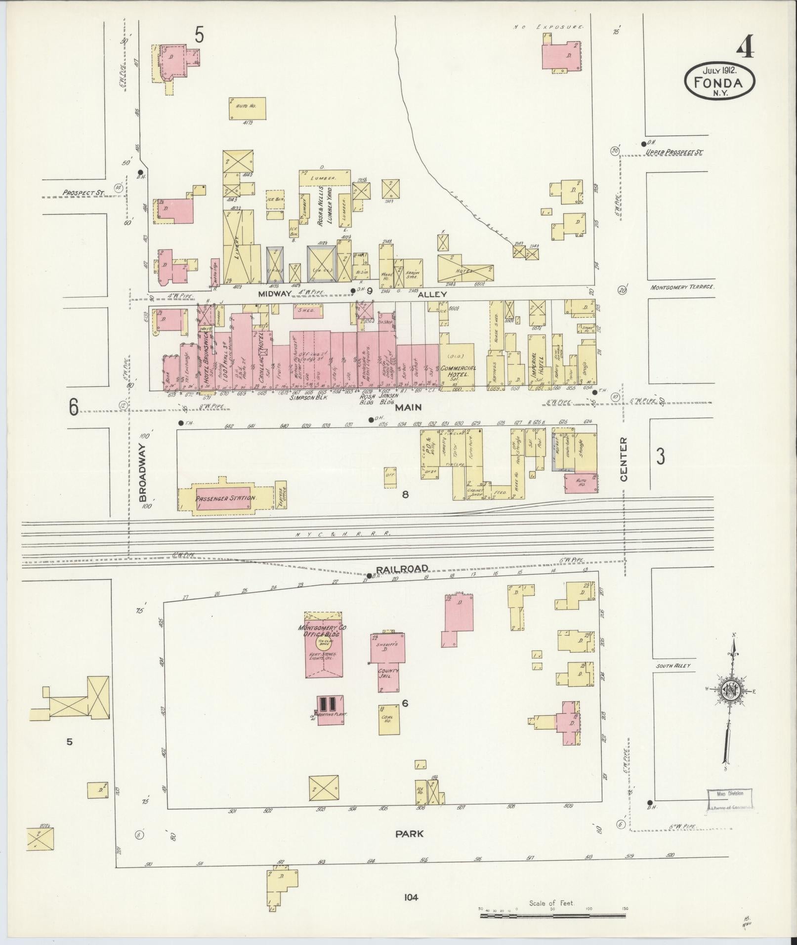 Sanborn Fire Insurance Map from Fonda, Montgomery County, New York (1912), Sheet #0004 - Historic Sanborn Fire Insurance Map Print, vintage old map wall art, antique decor, genealogy gift, New York New York map