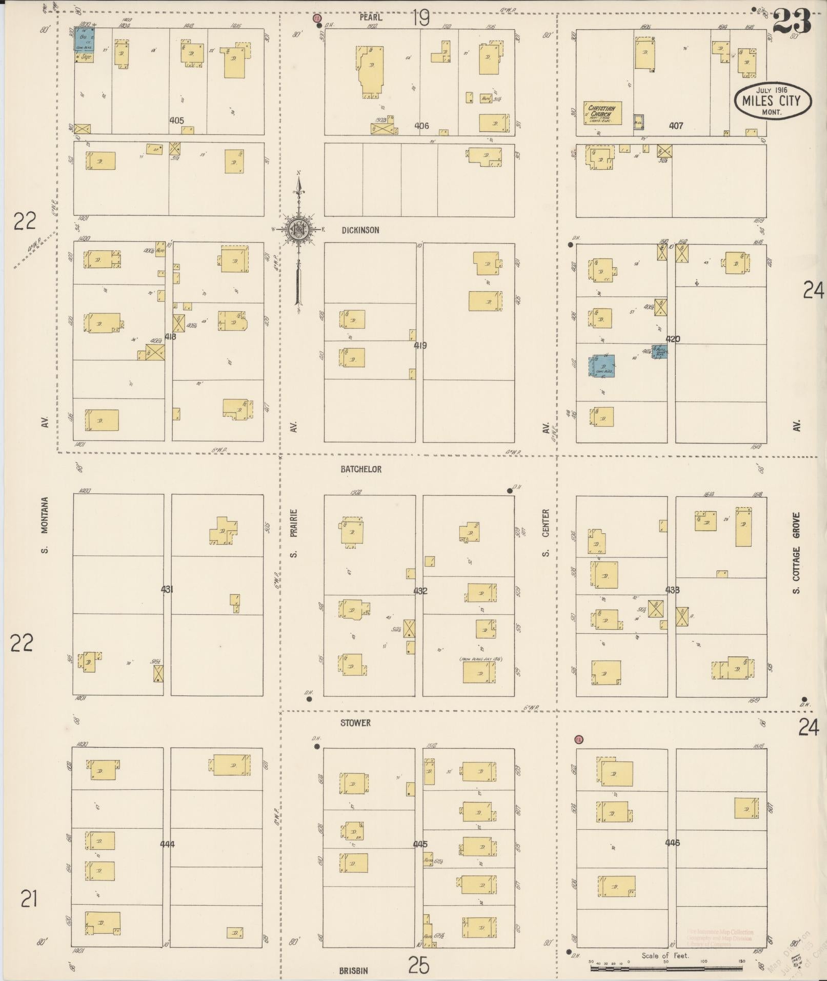 Sanborn Fire Insurance Map from Miles City, Custer County, Montana (1916), Sheet #0023 - Historic Sanborn Fire Insurance Map Print, vintage old map wall art, antique decor, genealogy gift, Montana Montana map