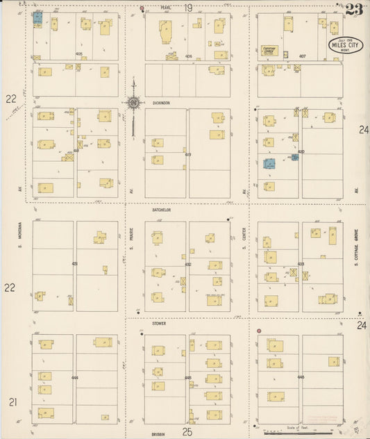 Sanborn Fire Insurance Map from Miles City, Custer County, Montana (1916), Sheet #0023 - Historic Sanborn Fire Insurance Map Print, vintage old map wall art, antique decor, genealogy gift, Montana Montana map