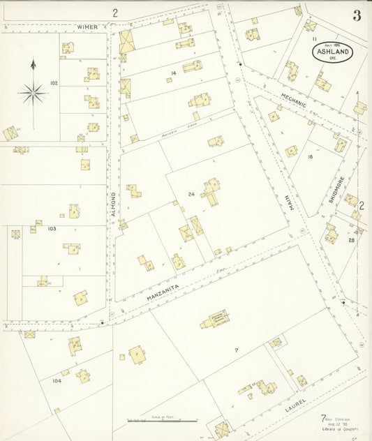 Sanborn Fire Insurance Map from Ashland, Jackson County, Oregon (1898), Sheet #0003 - Historic Sanborn Fire Insurance Map Print, vintage old map wall art, antique decor, genealogy gift, Oregon Oregon map