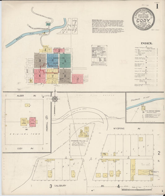 Sanborn Fire Insurance Map from Cody, Park County, Wyoming (1912), Sheet #0001 - Complete Map Set gallery image, historic Sanborn map, vintage wall art, Wyoming Wyoming