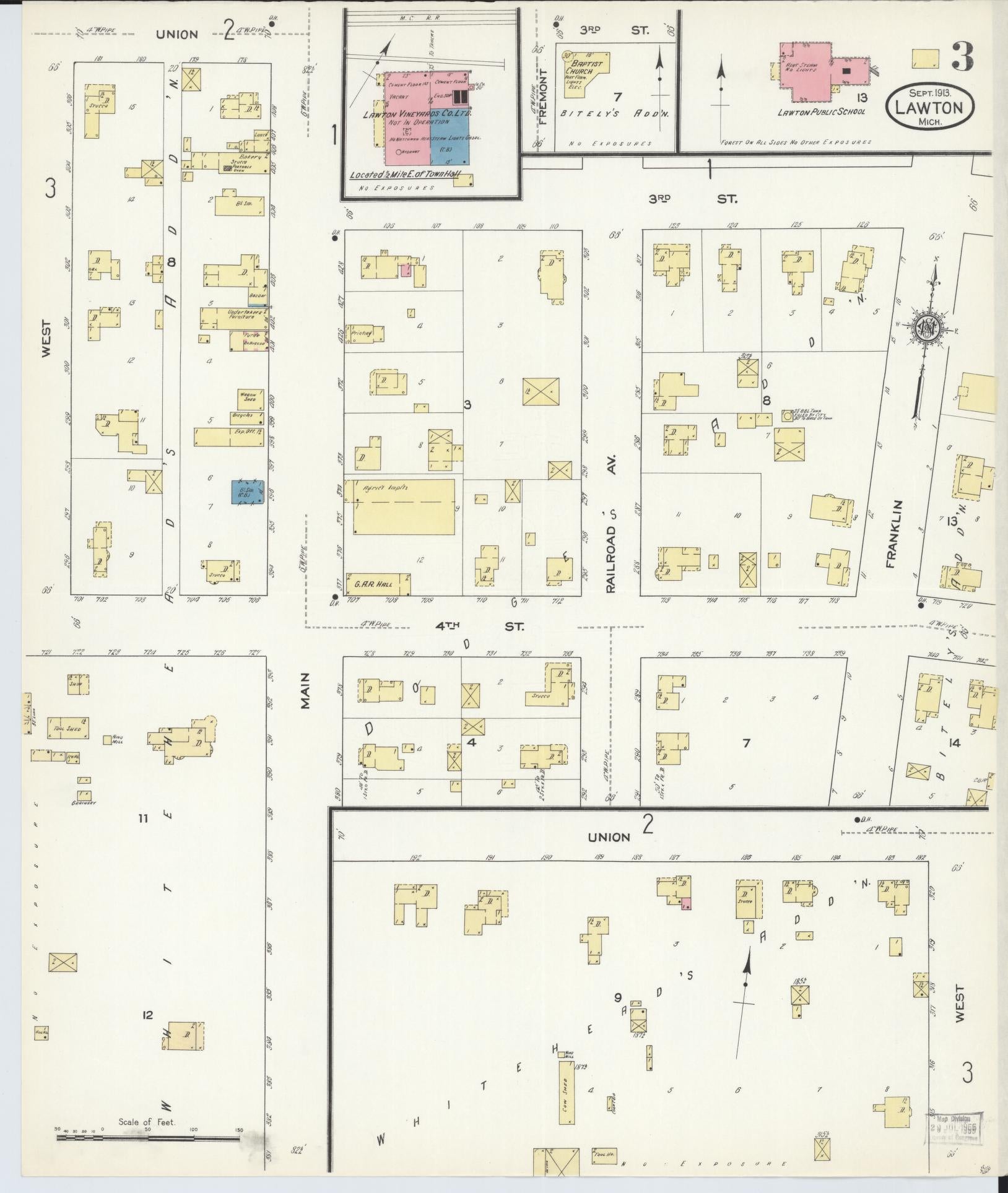 Sanborn Fire Insurance Map from Lawton, Van Buren County, Michigan (1913), Sheet #0003 - Complete Map Set gallery image, historic Sanborn map, vintage wall art, Michigan Michigan