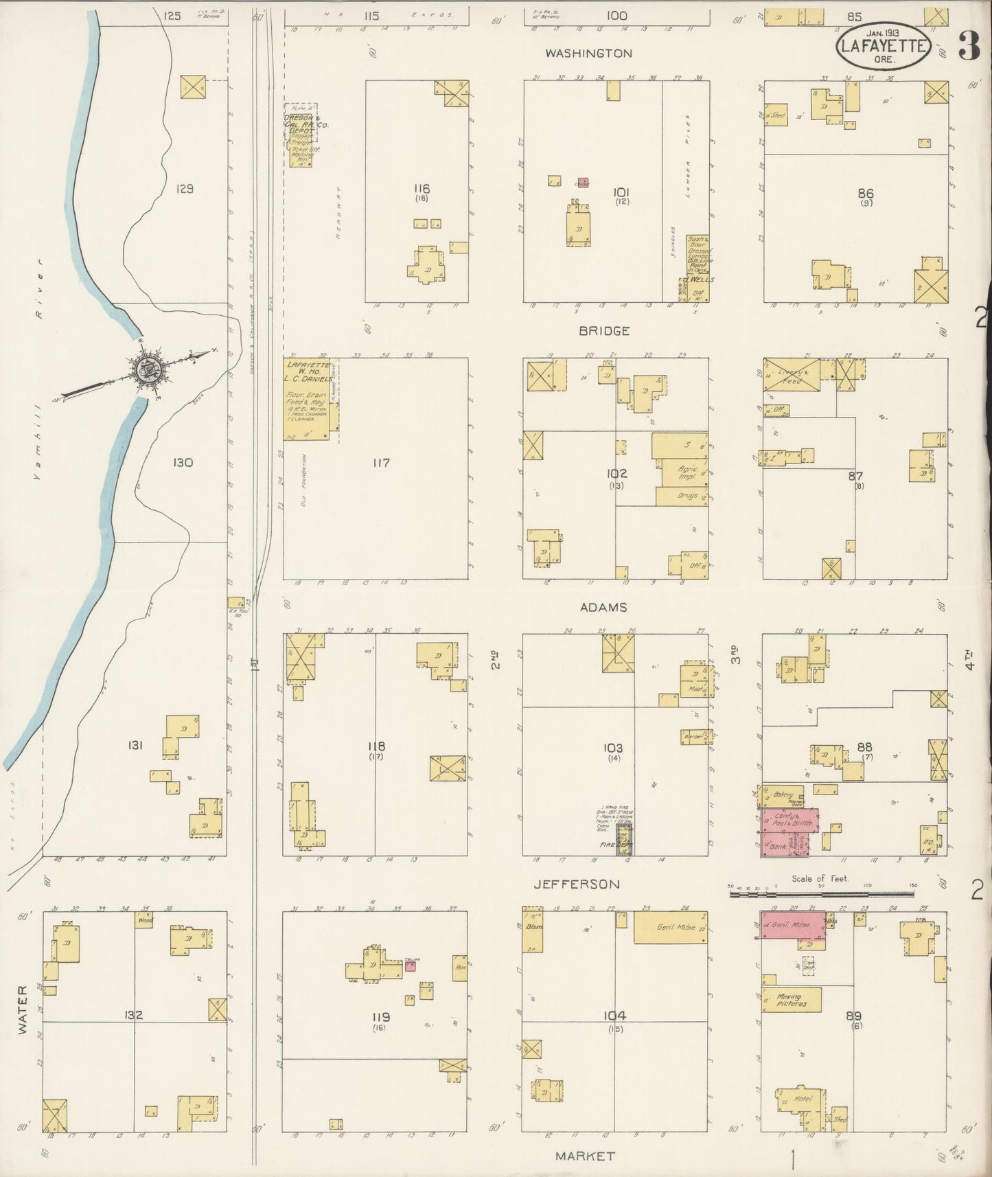 Sanborn Fire Insurance Map from Lafayette, Yamhill County, Oregon (1913), Sheet #0003 - Complete Map Set gallery image, historic Sanborn map, vintage wall art, Oregon Oregon