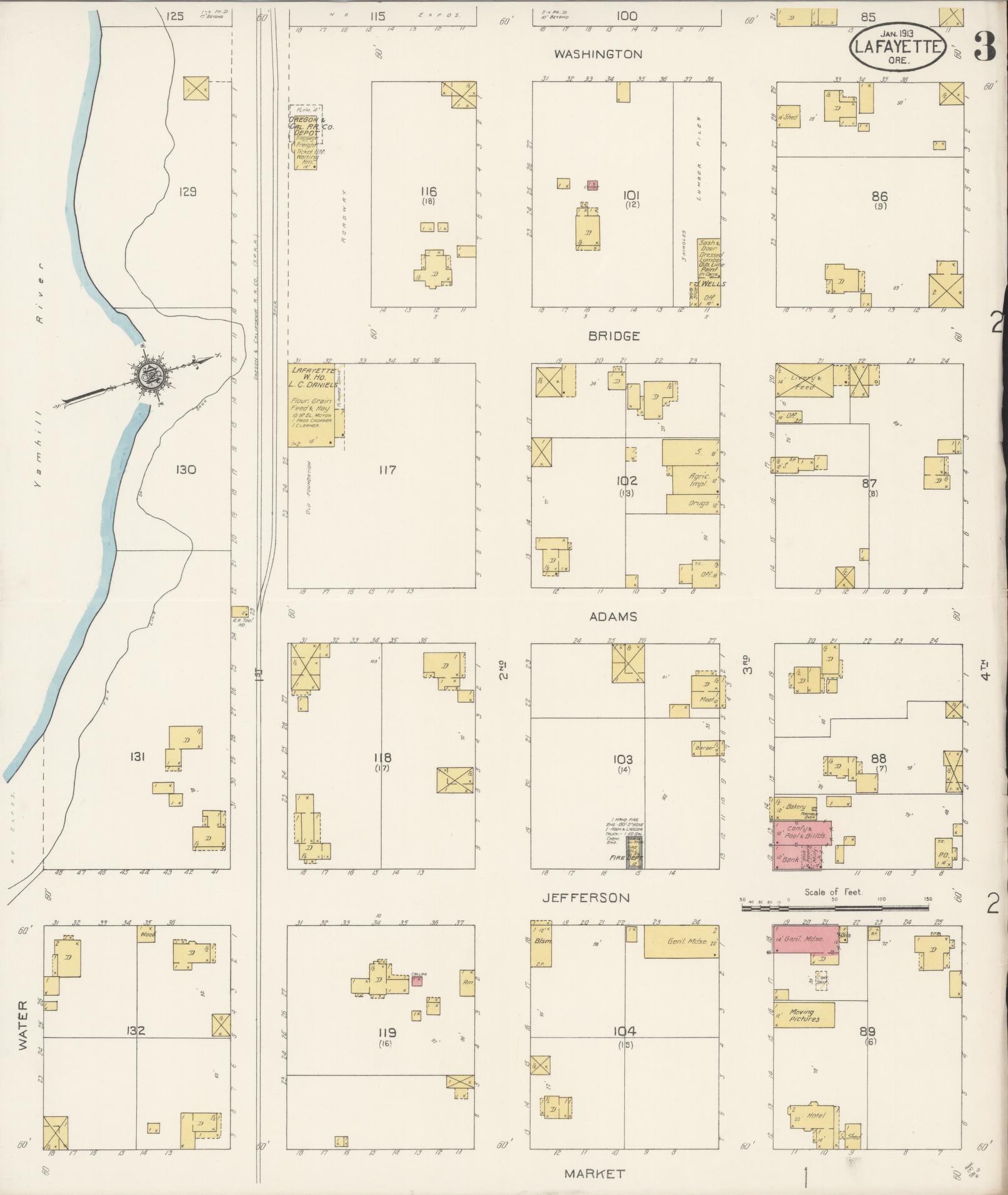 Sanborn Fire Insurance Map from Lafayette, Yamhill County, Oregon (1913), Sheet #0003 - Complete Map Set gallery image, historic Sanborn map, vintage wall art, Oregon Oregon