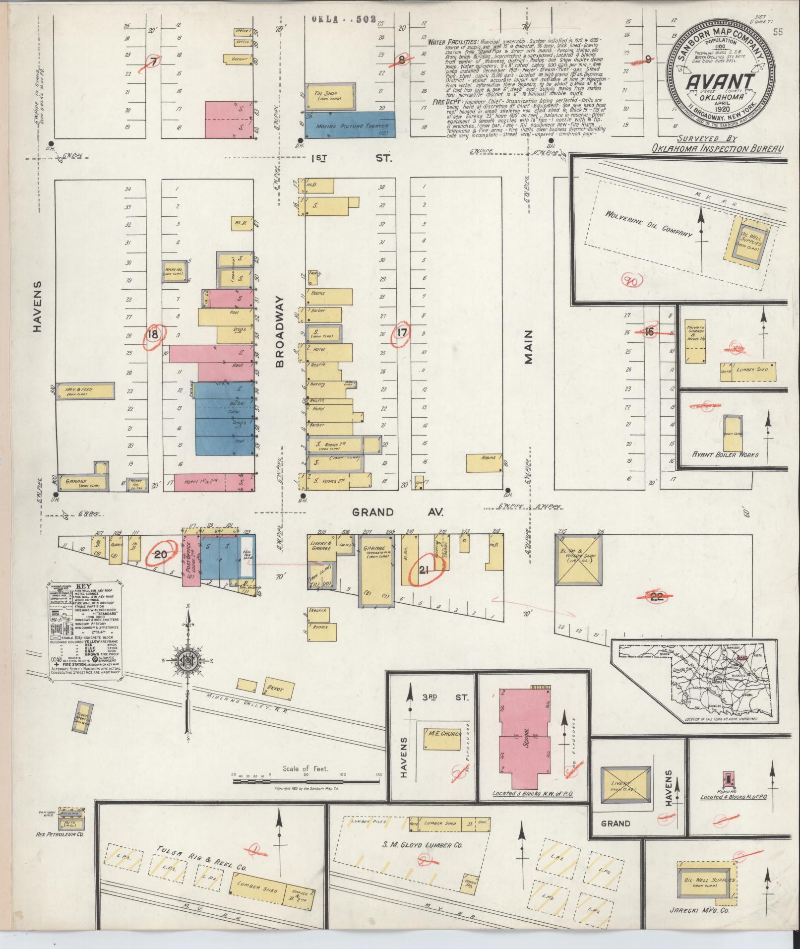Sanborn Fire Insurance Map from Avant, Osage County, Oklahoma (1920), Sheet #0001 - Historic Sanborn Fire Insurance Map Print, vintage old map wall art, antique decor, genealogy gift, Oklahoma Oklahoma map