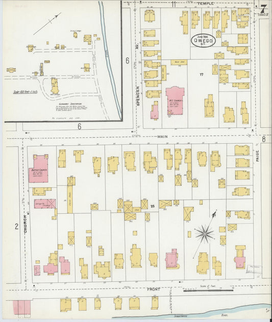 Sanborn Fire Insurance Map from Owego, Tioga County, New York (1904), Sheet #0007 - Historic Sanborn Fire Insurance Map Print, vintage old map wall art, antique decor, genealogy gift, New York New York map