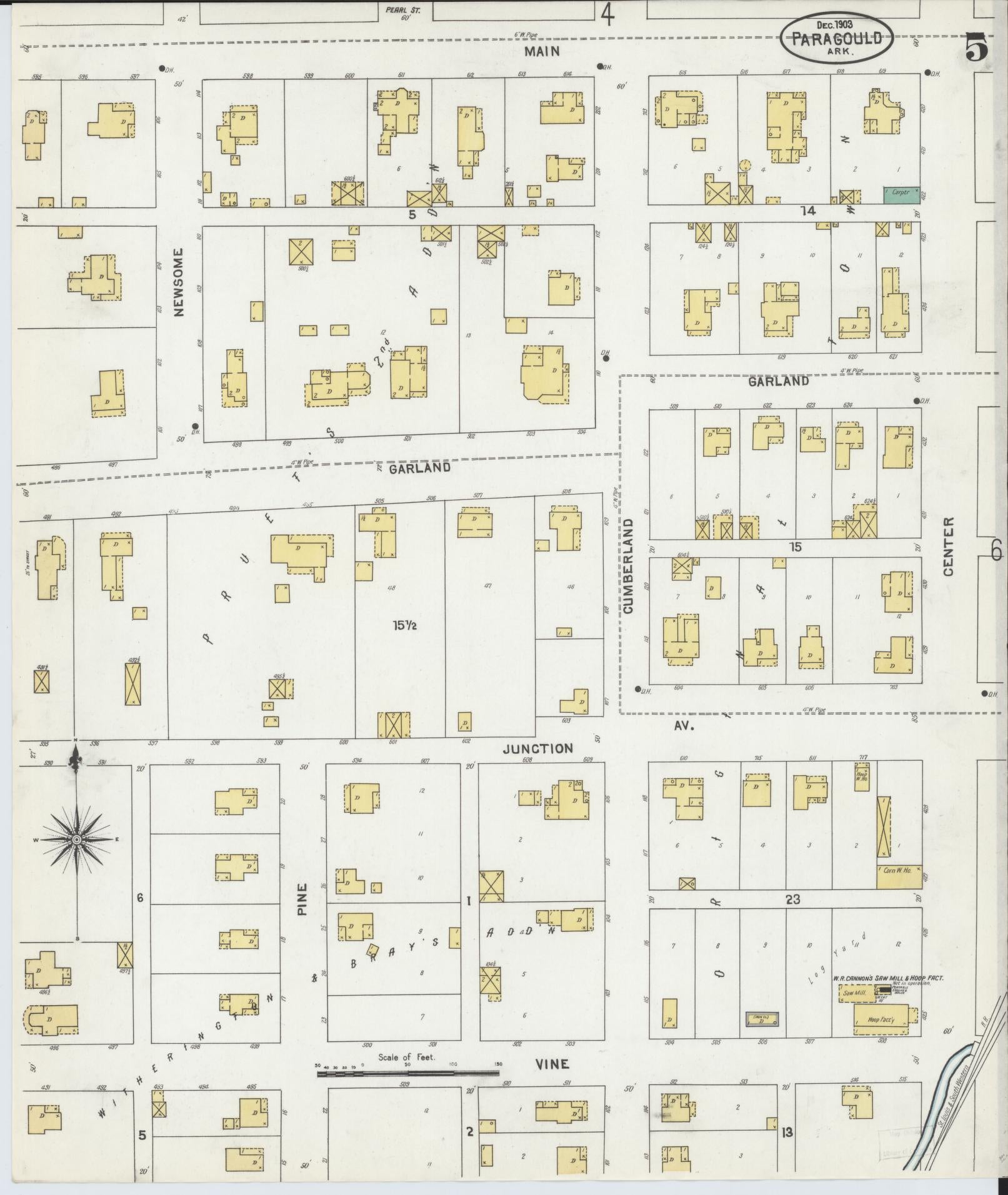 Sanborn Fire Insurance Map from Paragould, Greene County, Arkansas (1903), Sheet #0005 - Historic Sanborn Fire Insurance Map Print, vintage old map wall art, antique decor, genealogy gift, Arkansas Arkansas map