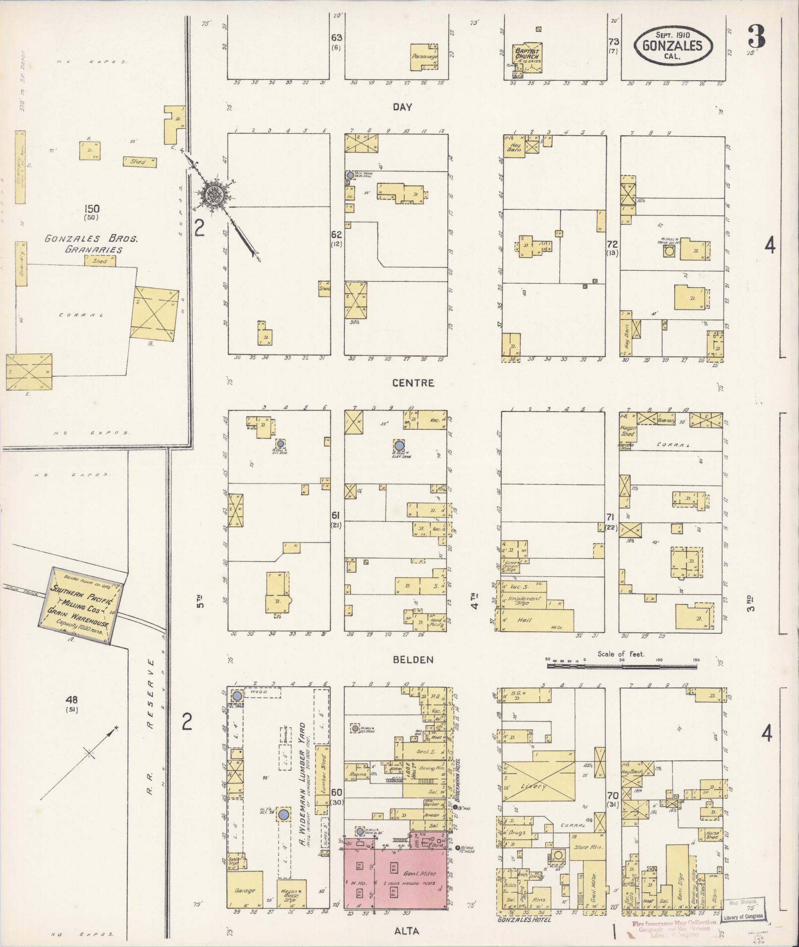 Sanborn Fire Insurance Map from Gonzales, Monterey County, California (1910), Sheet #0003 - Historic Sanborn Fire Insurance Map Print, vintage old map wall art, antique decor, genealogy gift, California California map