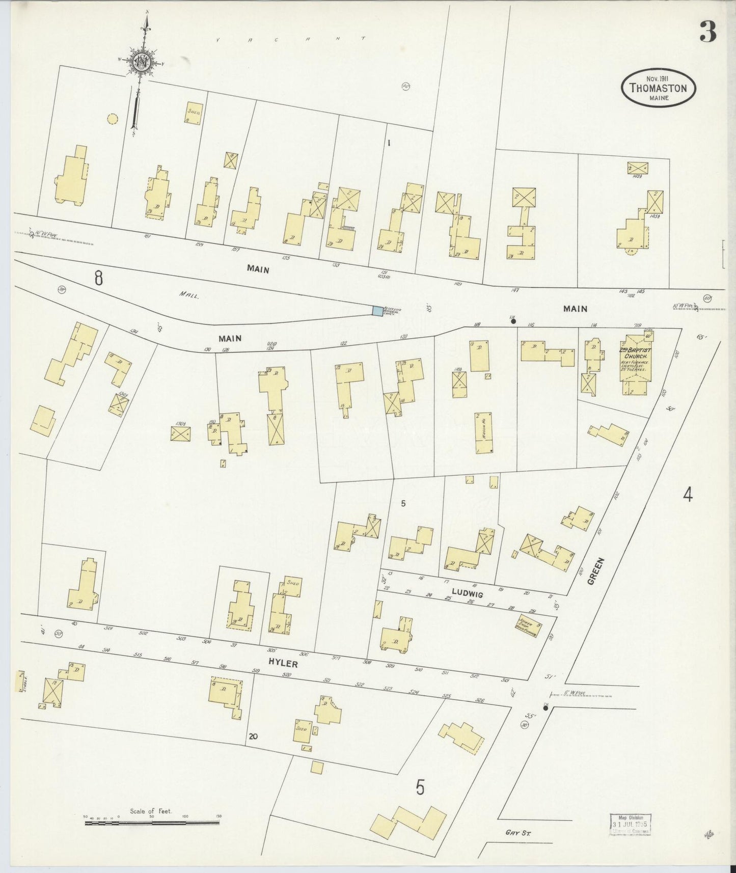 Sanborn Fire Insurance Map from Thomaston, Knox County, Maine (1911), Sheet #0003 - Historic Sanborn Fire Insurance Map Print, vintage old map wall art, antique decor, genealogy gift, Maine Maine map