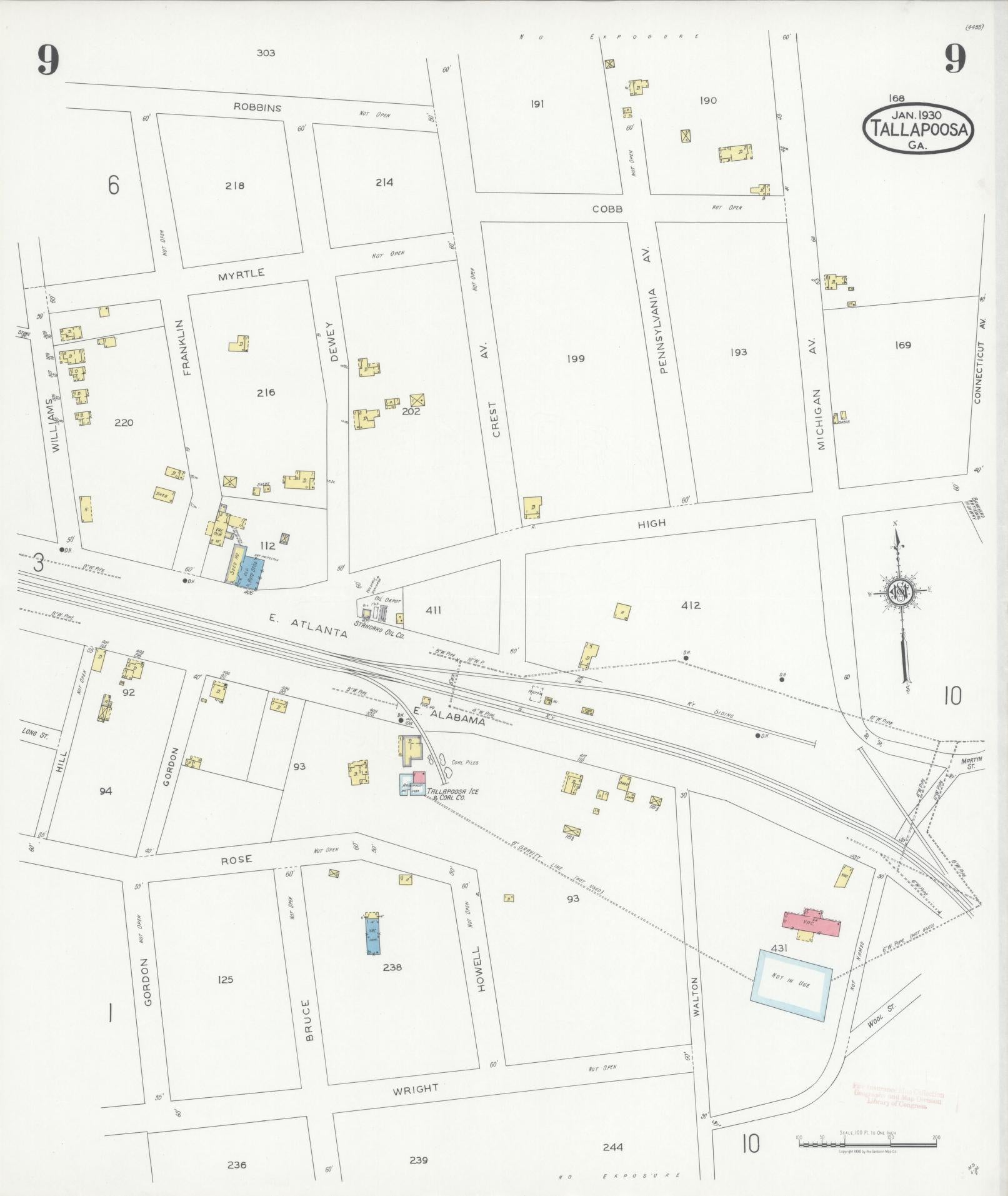 Sanborn Fire Insurance Map from Tallapoosa, Haralson County, Georgia (1930), Sheet #0009 - Historic Sanborn Fire Insurance Map Print, vintage old map wall art, antique decor, genealogy gift, Georgia Georgia map