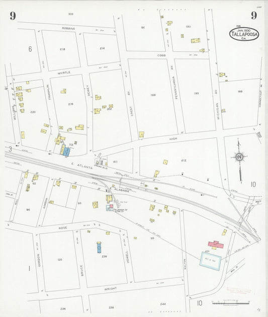 Sanborn Fire Insurance Map from Tallapoosa, Haralson County, Georgia (1930), Sheet #0009 - Historic Sanborn Fire Insurance Map Print, vintage old map wall art, antique decor, genealogy gift, Georgia Georgia map