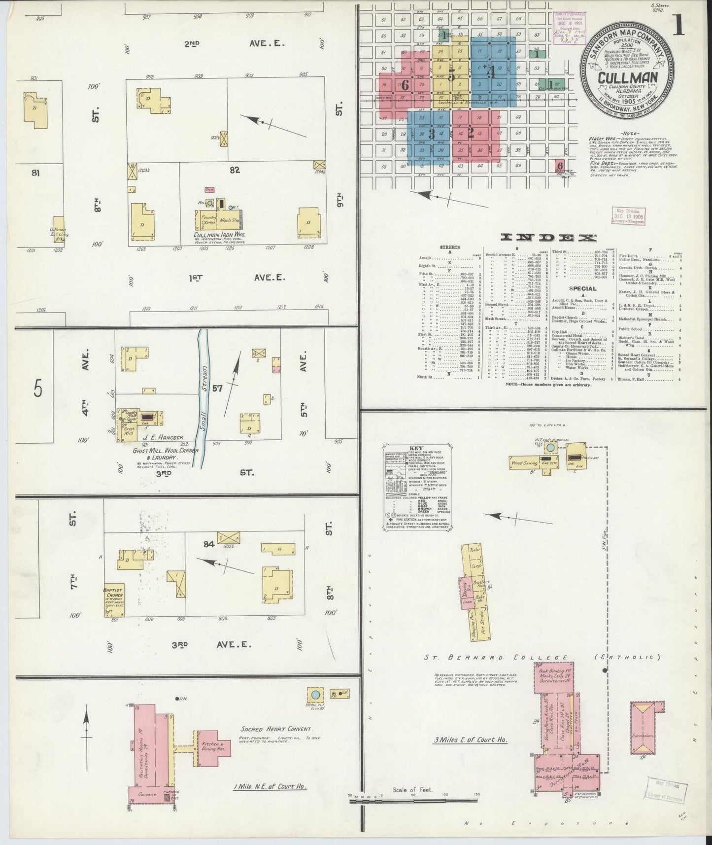 Sanborn Fire Insurance Map from Cullman, Cullman County, Alabama (1905), Sheet #0001 - Complete Map Set gallery image, historic Sanborn map, vintage wall art, Alabama Alabama