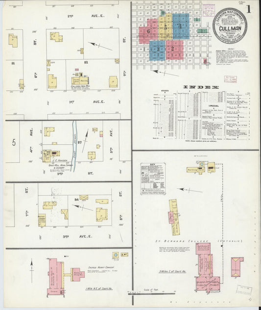 Sanborn Fire Insurance Map from Cullman, Cullman County, Alabama (1905), Sheet #0001 - Complete Map Set gallery image, historic Sanborn map, vintage wall art, Alabama Alabama