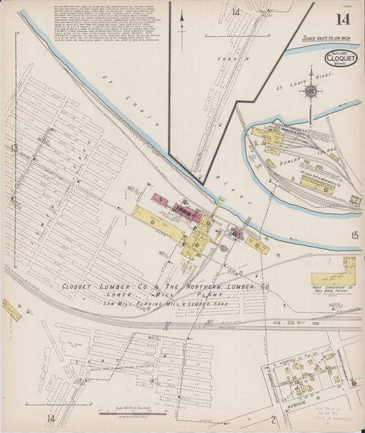Sanborn Fire Insurance Map from Cloquet, Carlton County, Minnesota (1922), Sheet #0014 - Historic Sanborn Fire Insurance Map Print, vintage old map wall art, antique decor, genealogy gift, Minnesota Minnesota map