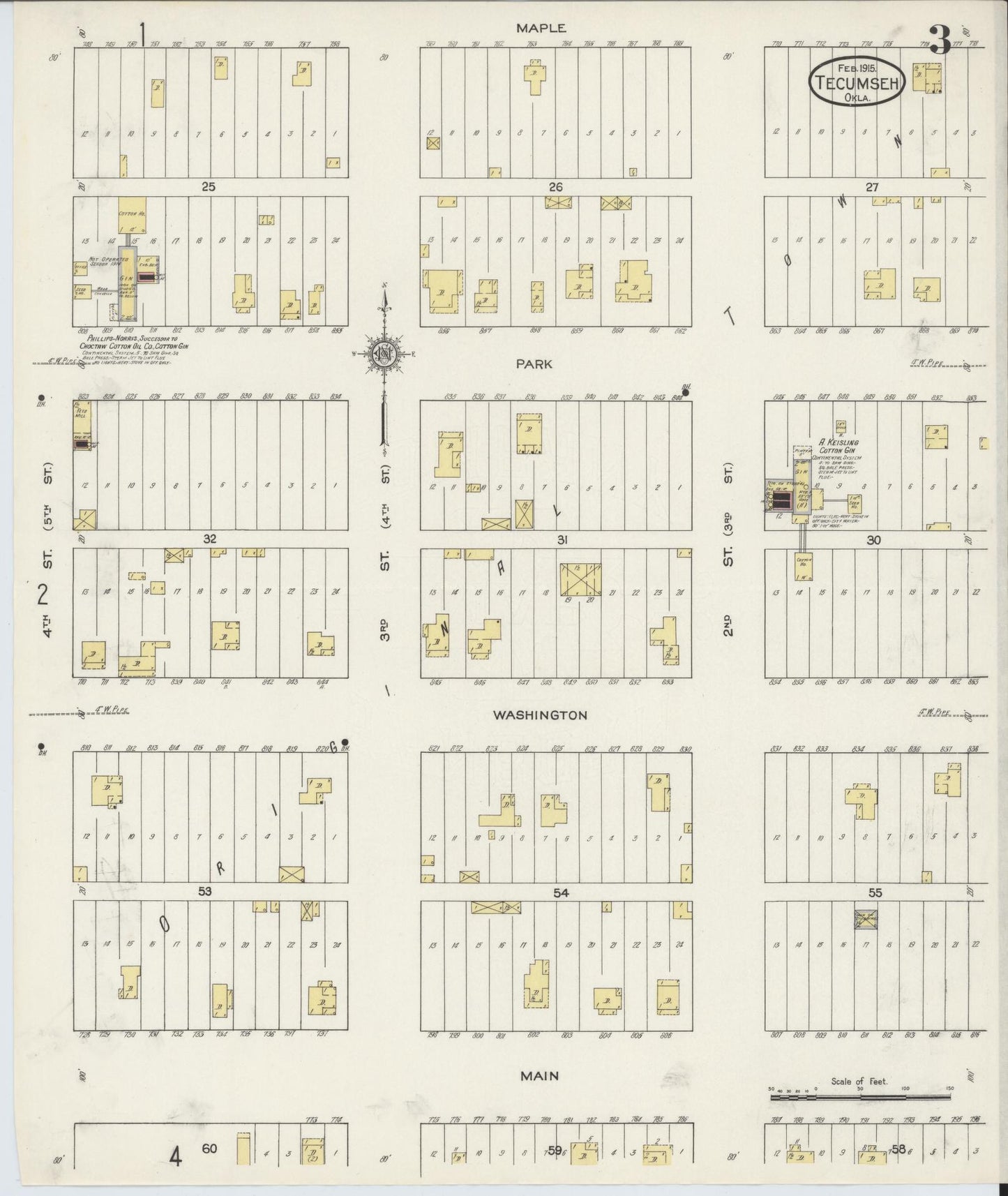 Sanborn Fire Insurance Map from Tecumseh, Pottawatomie County, Oklahoma (1915), Sheet #0003 - Historic Sanborn Fire Insurance Map Print, vintage old map wall art, antique decor, genealogy gift, Oklahoma Oklahoma map